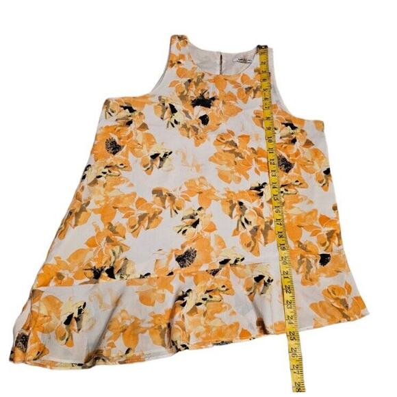 DKNY Sleeveless Blouse Small  Top Tank Asymmetrical Ruffled Yellow Floral Work - Picture 7 of 10